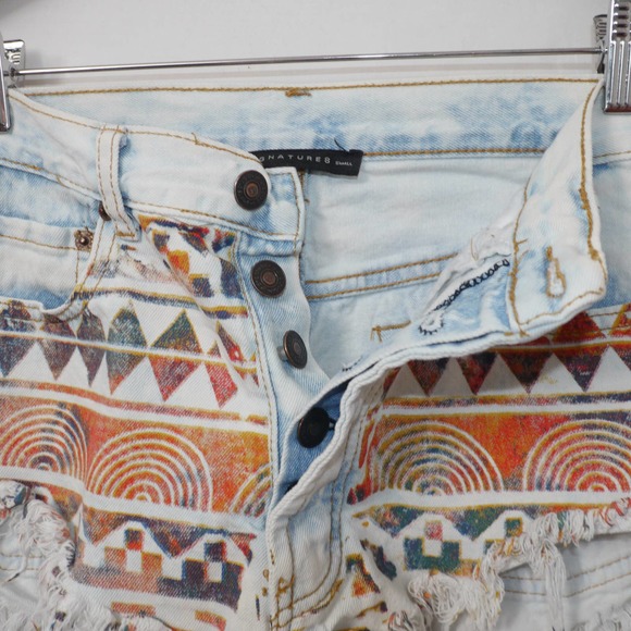 Signature 8 Multicolor Printed Boho High Rise Cut-Off Jean Short Size S - Picture 5 of 11